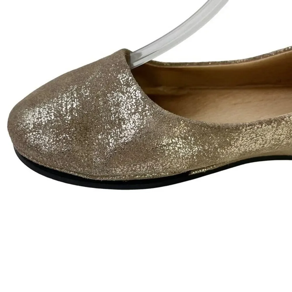 Fs/Ny French Sole Gold Leather Slip On Wedge Loafers Round Toe Womens Shoes sz 6